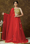 Sequinned Organza Lehenga in Red