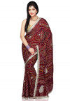 Embroidered Crepe Saree in Maroon 
