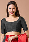 Solid Color Art Silk Blouse in Black