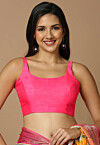 Solid Color Art Silk Blouse in Fuchsia