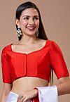 Solid Color Art Silk Blouse in Red