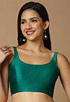Solid Color Art Silk Blouse in Teal Green