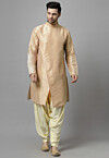Solid Color  Art Silk Front Slit Kurta Set in Light Beige