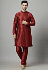 Solid Color  Art Silk Front Slit Kurta Set in Maroon