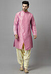 Solid Color  Art Silk Front Slit Kurta Set in Pink
