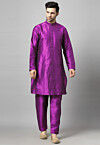 Solid Color  Art Silk Front Slit Kurta Set in Purple