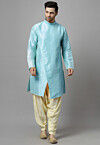 Solid Color  Art Silk Front Slit Kurta Set in Sky Blue