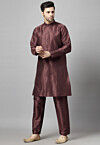Solid Color  Art Silk Front Slit Kurta Set in Wine