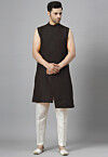 Solid Color Art Silk Kurta Set in Black