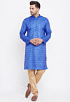 Solid Color Art Silk Kurta Set in Blue