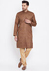 Solid Color Art Silk Kurta Set in Dark Brown