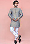 Solid Color Art Silk Kurta Set in Grey