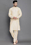 Solid Color Art Silk Kurta Set in Light Beige