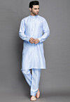 Solid Color Art Silk Kurta Set in Light Blue