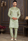 Solid Color Art Silk Kurta Set in Light Green