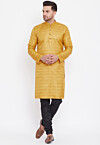 Solid Color Art Silk Kurta Set in Mustard