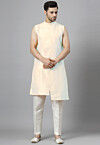 Solid Color Art Silk Kurta Set in Off White