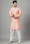 Solid Color Art Silk Kurta Set in Peach