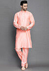 Solid Color Art Silk Kurta Set in Peach