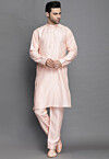 Solid Color Art Silk Kurta Set in Peach