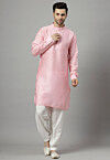 Solid Color Art Silk Kurta Set in Pink