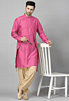 Solid Color Art Silk Kurta Set in Pink