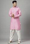 Solid Color Art Silk Kurta Set in Pink