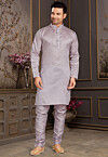 Solid Color Art Silk Kurta Set in Purple