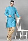 Solid Color Art Silk Kurta Set in Sky Blue