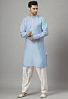Solid Color Art Silk Kurta Set in Sky Blue