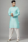 Solid Color Art Silk Kurta Set in Sky Blue