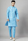 Solid Color Art Silk Kurta Set in Sky Blue