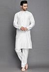Solid Color Art Silk Kurta Set in White