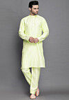 Solid Color Art Silk Kurta Set in Yellow