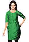 Solid Color Art Silk Kurti in Green
