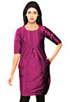 Solid Color Art Silk Kurti in Magenta