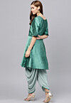 Solid Color Art Silk Kurti in Teal Green