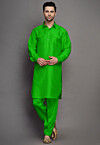 Solid Color Art Silk Paithani Suit in Green