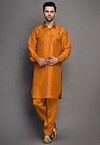 Solid Color Art Silk Paithani Suit in Orange