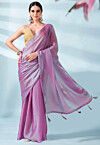 Solid Color Chiffon Saree in Pink and Grey