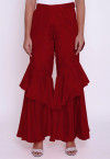 Solid Color Chinon Crepe Layered Ruffled Palazzo in Red