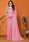 Solid Color Chinon Silk Saree in Light Pink