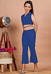 Solid Color Cotton Adjustable Dori Crop Top Set in Blue