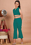 Solid Color Cotton Adjustable Dori Crop Top Set in Teal Green