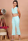 Solid Color Cotton Adjustable Tie Up Crop Top in Light Blue