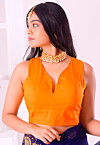 Solid Color Cotton Blouse in Orange