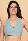Solid Color Cotton Blouse in Pastel Blue