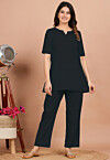 Solid Color Cotton Co Ord Set in Black