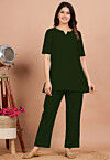 Solid Color Cotton Co Ord Set in Dark Green