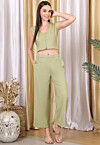 Solid Color Cotton Flex Co Ord Set in Dusty Green